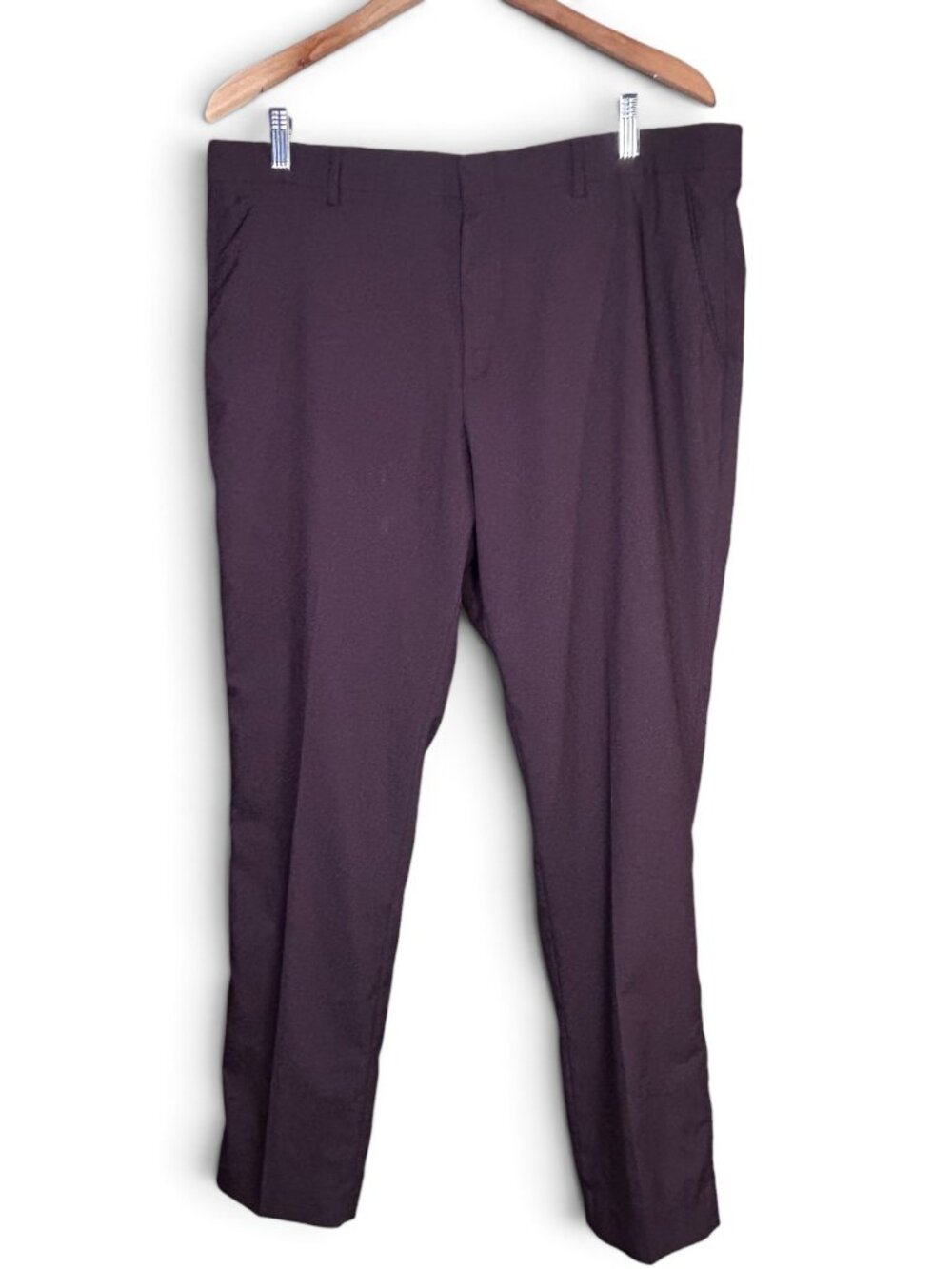 PERRY ELLIS Very Slim Dress Pants Sz 38" Eggplant Purple Pleated Chino Stretch